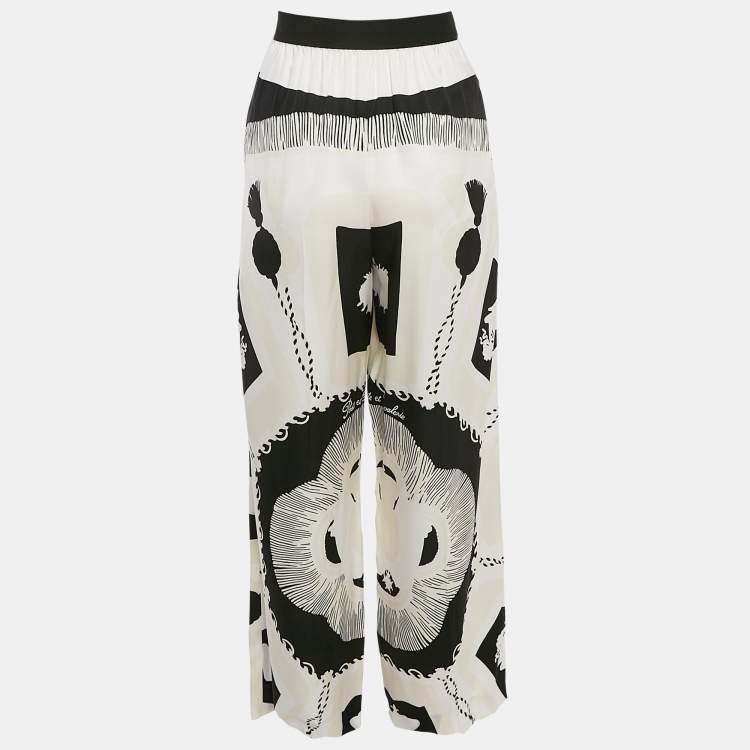 Pre Owned Hermès Multicolor Printed Silk Wide Leg Trousers M