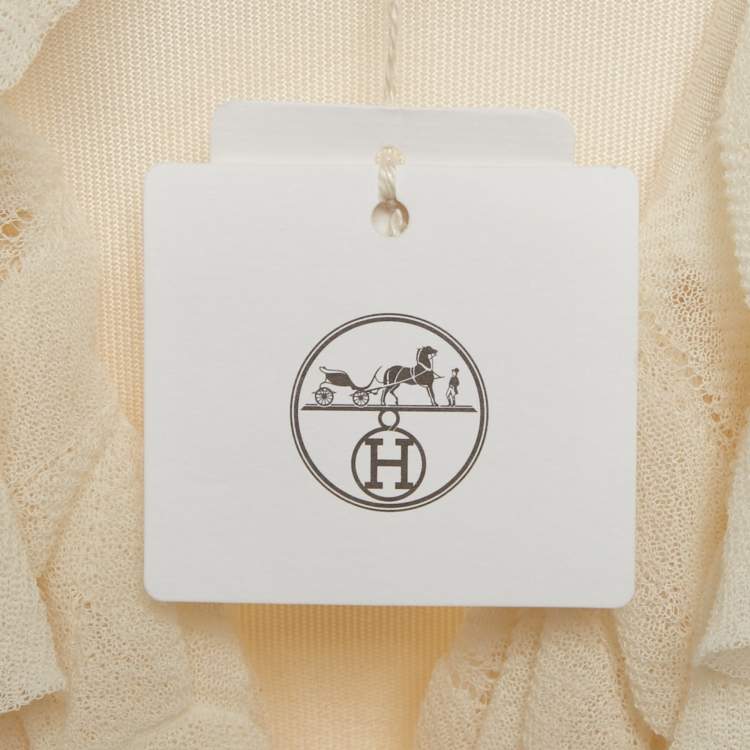Pre Owned Hermes Off-White Silk Blend Knit Ruffled Playsuit S