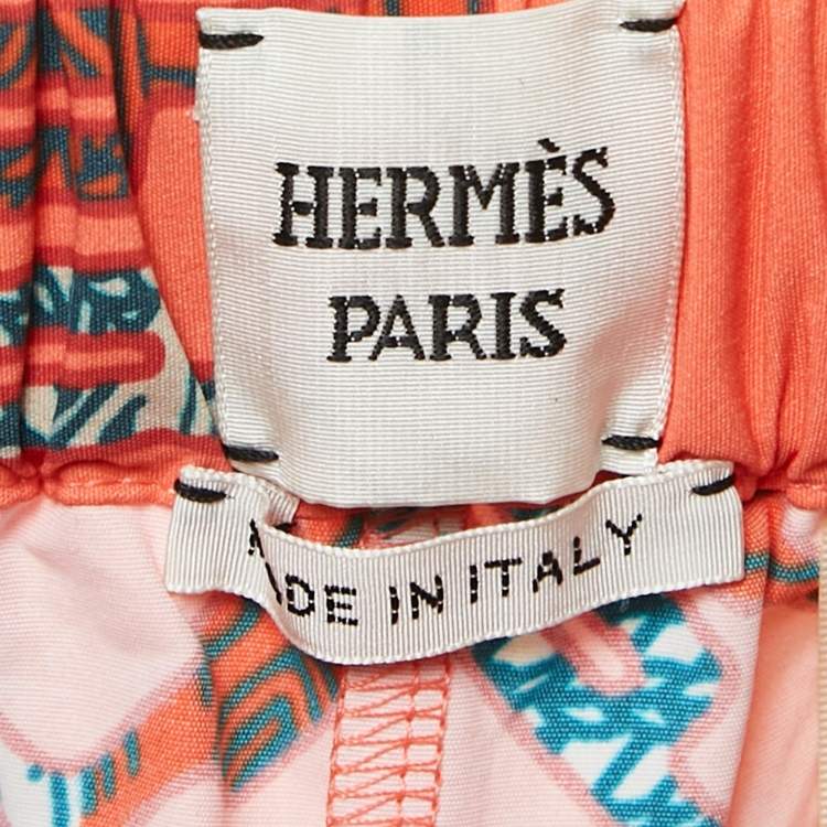 Pre Owned Hermès Rose Sorbet Orange Tatersales Print Nylon Beach Shorts S
