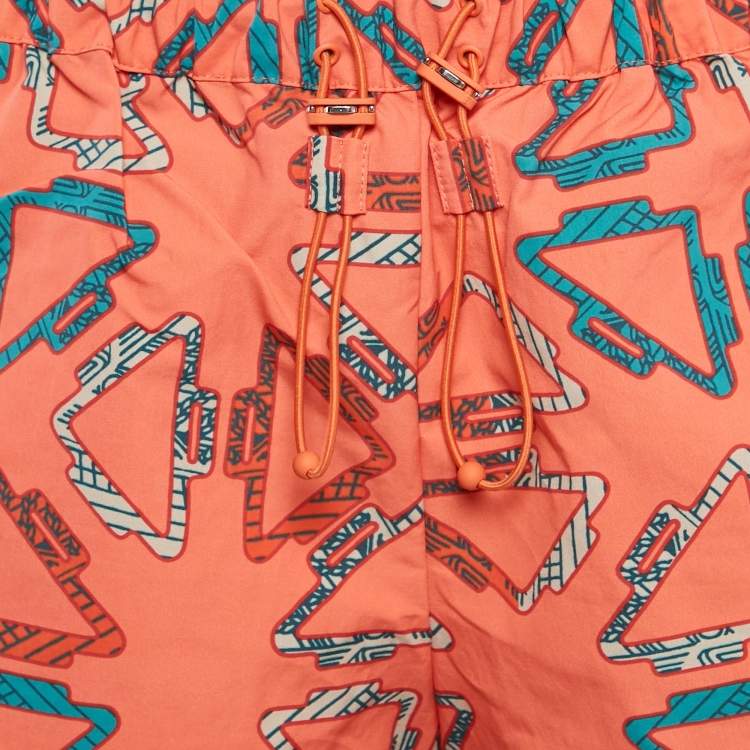 Pre Owned Hermès Rose Sorbet Orange Tatersales Print Nylon Beach Shorts S