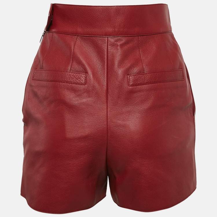 Pre Owned Hermès Rouge Cardinal Red Leather Shorts S