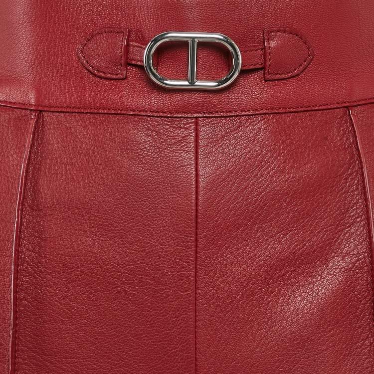 Pre Owned Hermès Rouge Cardinal Red Leather Shorts S