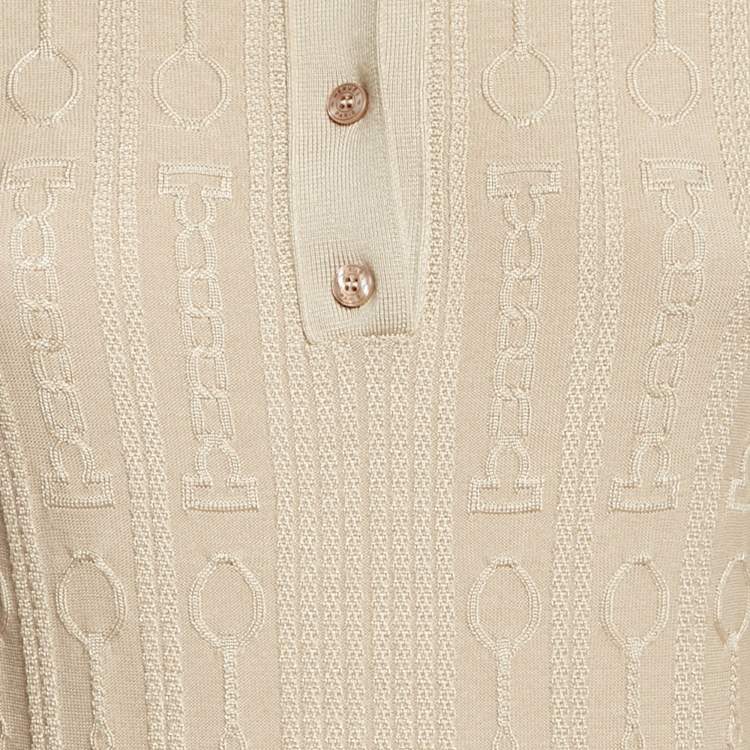 Pre Owned Hermès Grey Beige Maille Torsades Midi Dress S