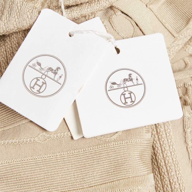 Pre Owned Hermès Grey Beige Maille Torsades Midi Dress S
