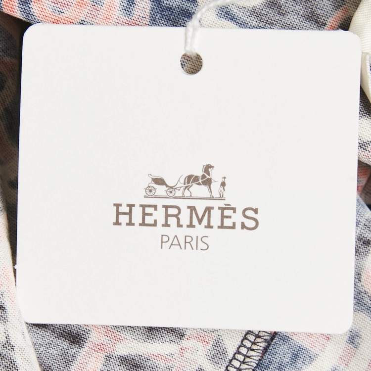 Pre Owned Hermès Navy Blue Printed Cotton Knit Full Sleeve Top M