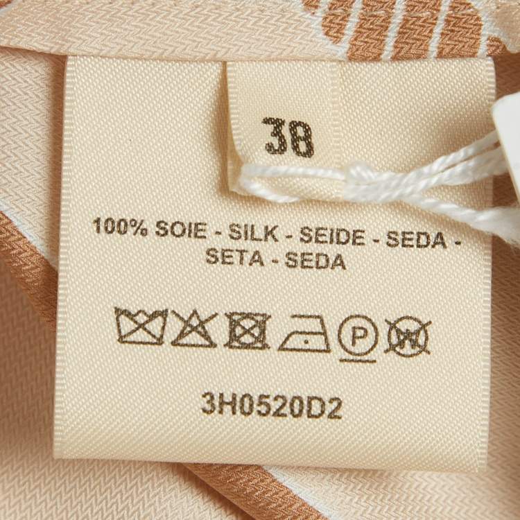 Pre Owned Hermes Beige Les Tambours Print Silk Tunic Midi Dress M