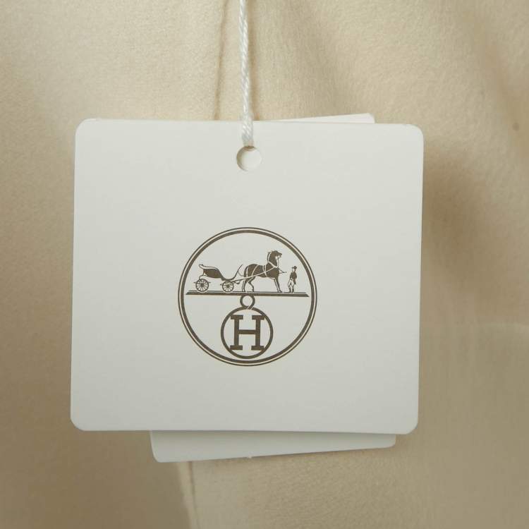 Pre Owned Hermes Cream Cashmere Zip Up Mid Length Coat S