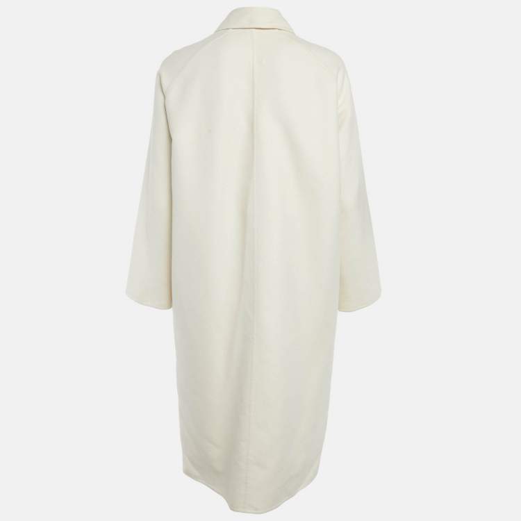 Pre Owned Hermes Cream Cashmere Zip Up Mid Length Coat S