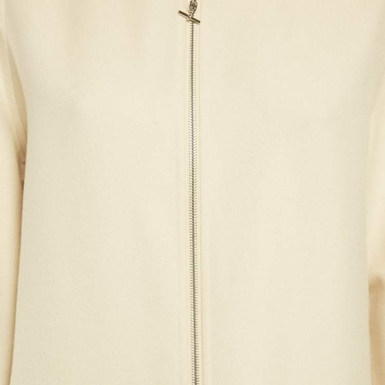 Pre Owned Hermes Cream Cashmere Zip Up Mid Length Coat S