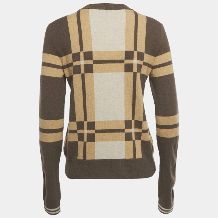 Pre Owned Hermes Brown/Beige Patterned Cashmere Brides de Gala Long Sleeve Jumper M