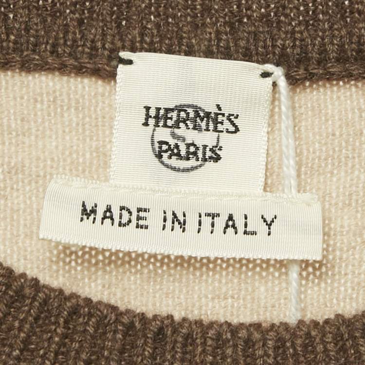 Pre Owned Hermes Brown/Beige Patterned Cashmere Brides de Gala Long Sleeve Jumper M