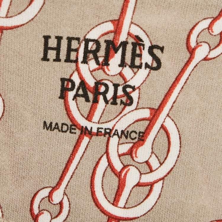 Pre Owned Hermes Beige Chain Link Printed Cotton Knit T-Shirt M