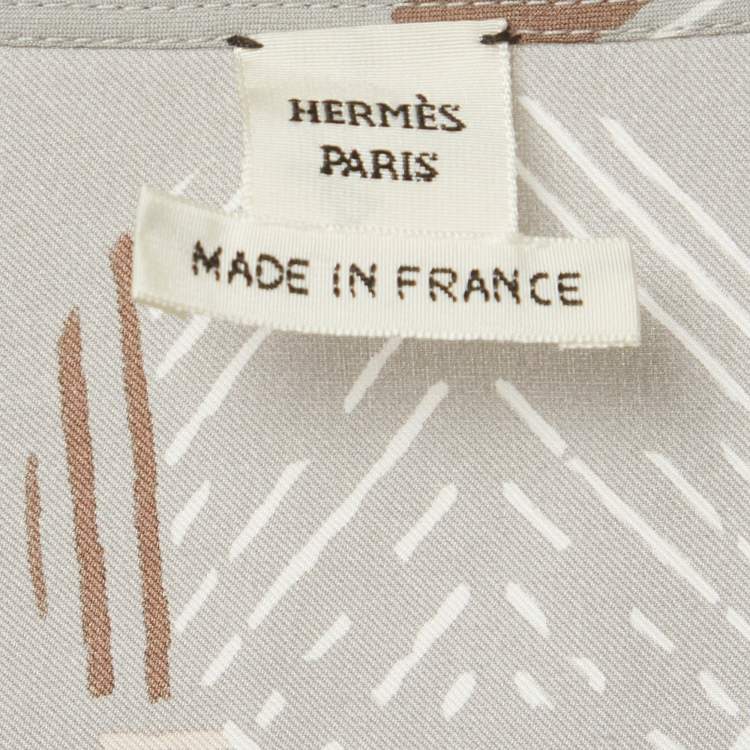 Pre Owned Hermes Grey Printed Silk Belted Maxi Dress M