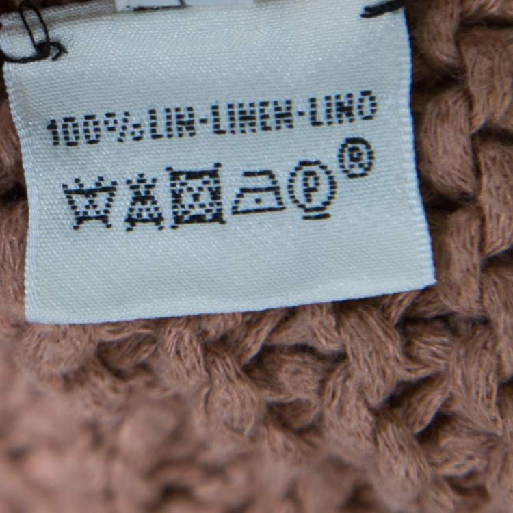 Pre Owned Hermes Cinnamon Brown Chunky Open Knit Linen Batwing Sleeve Sweater L