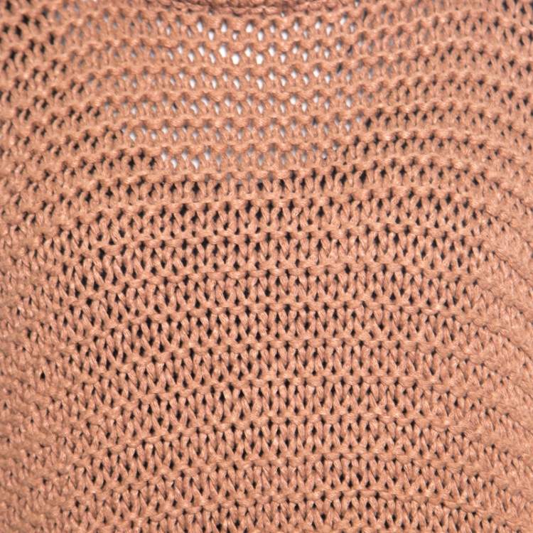 Pre Owned Hermes Cinnamon Brown Chunky Open Knit Linen Batwing Sleeve Sweater L