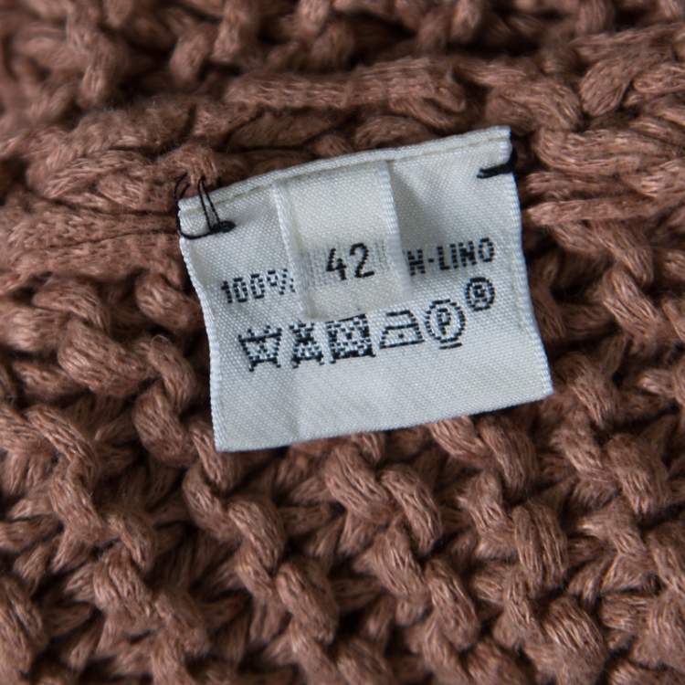 Pre Owned Hermes Cinnamon Brown Chunky Open Knit Linen Batwing Sleeve Sweater L