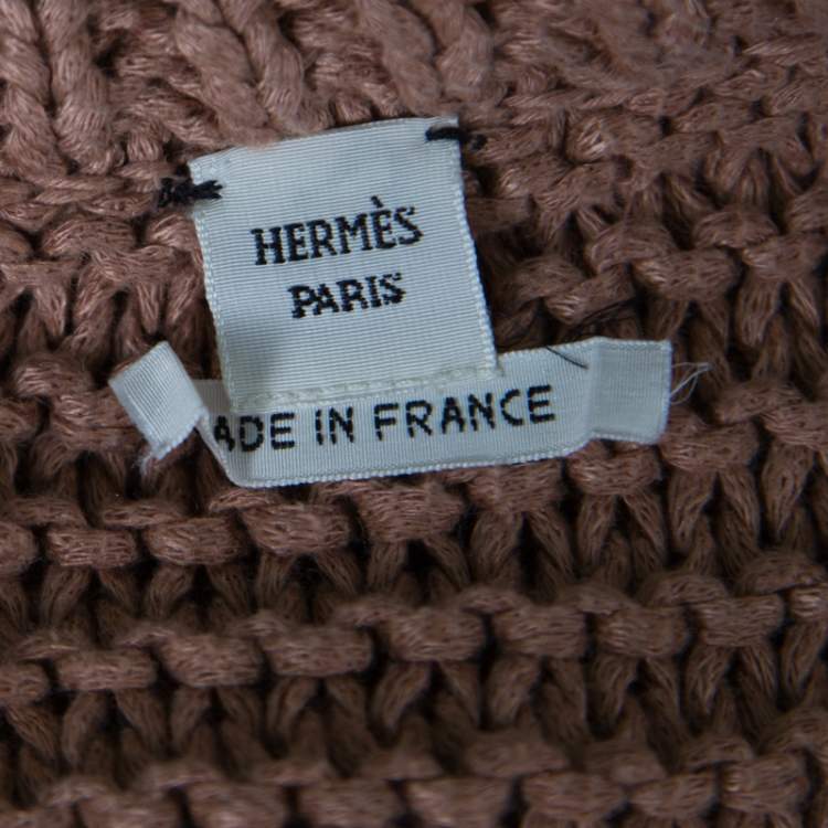 Pre Owned Hermes Cinnamon Brown Chunky Open Knit Linen Batwing Sleeve Sweater L