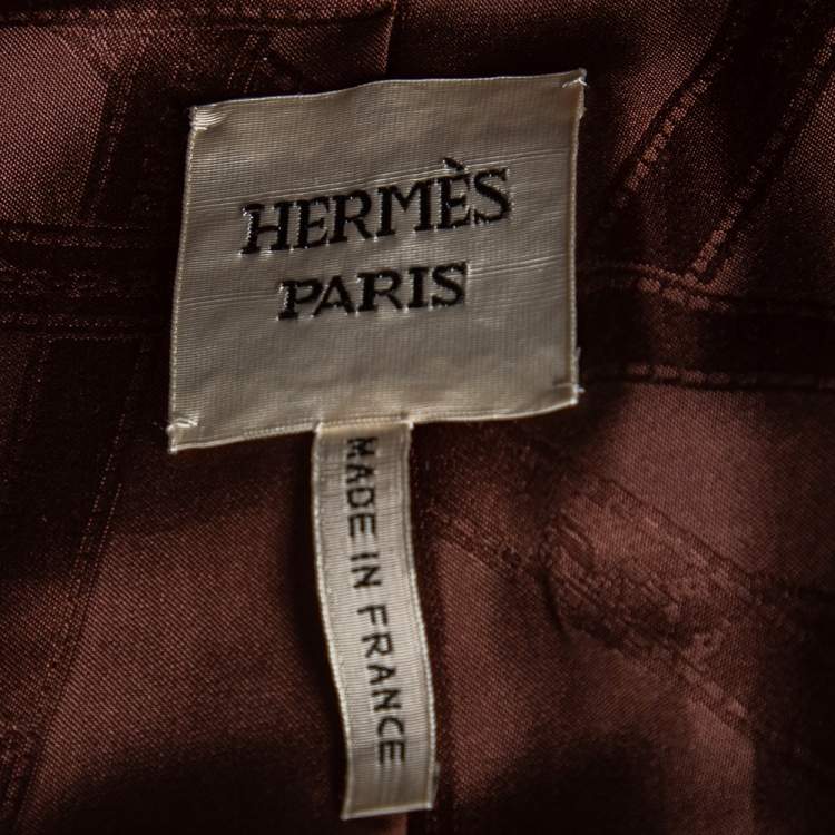 Pre Owned Hermès Brown Lambskin Leather Double Breasted Belted Coat M