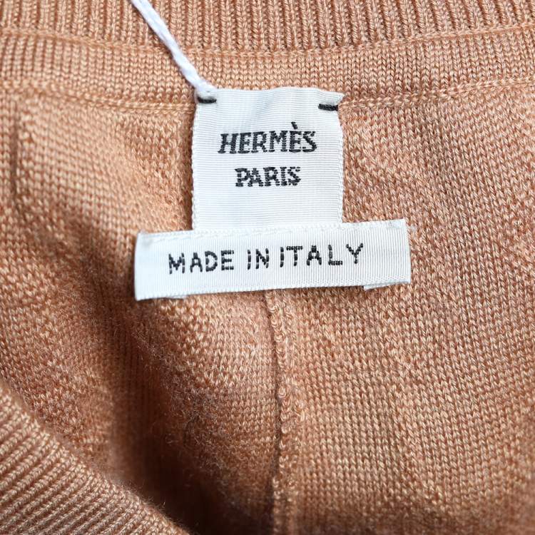 Pre Owned Hermes Beige Torsades Cliquetis Unies Cashmere Jacquard Knit Bootcut Pants M