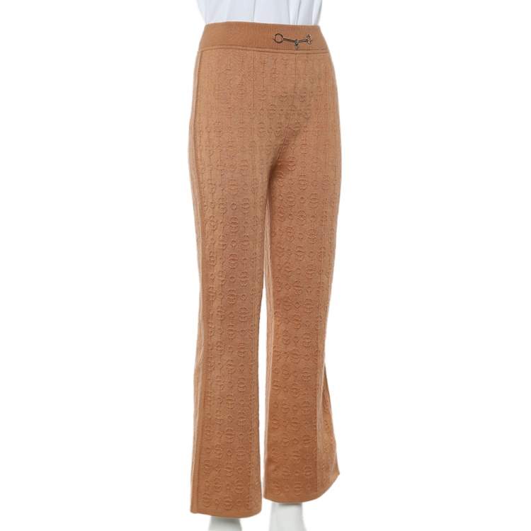 Pre Owned Hermes Beige Torsades Cliquetis Unies Cashmere Jacquard Knit Bootcut Pants M