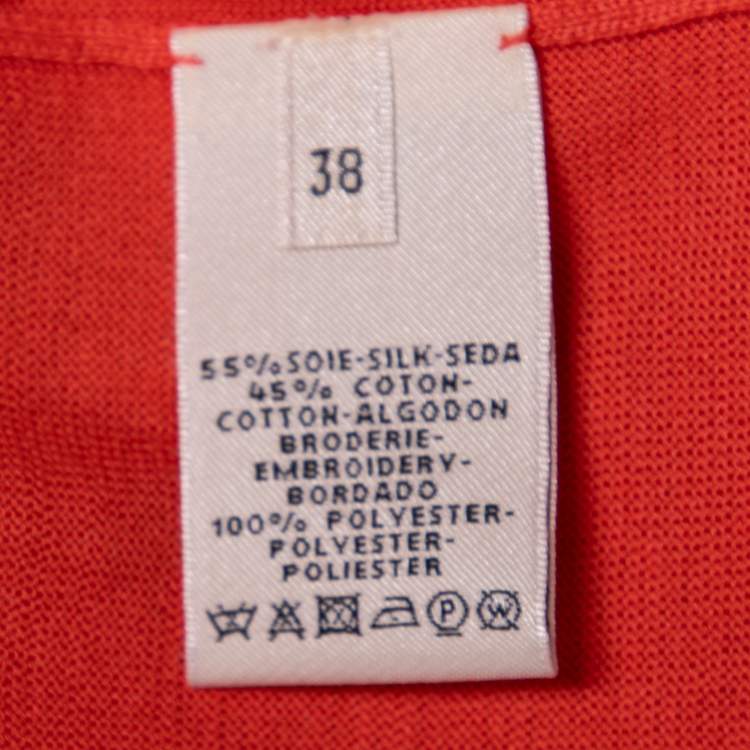 Pre Owned Hermes Coral Pink Silk Knit Short Sleeve Sweater M