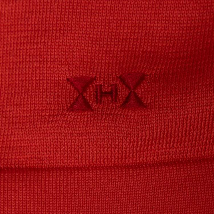 Pre Owned Hermes Coral Pink Silk Knit Short Sleeve Sweater M