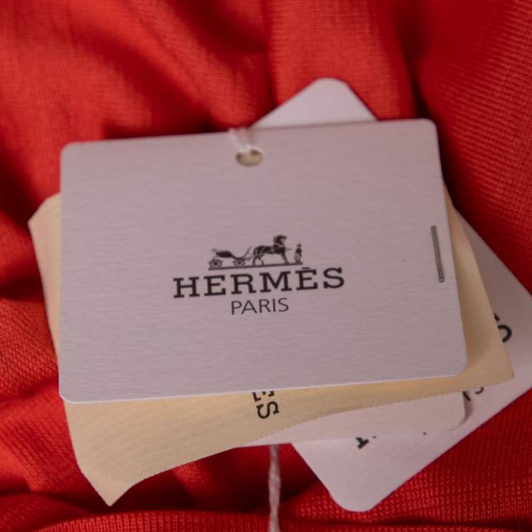 Pre Owned Hermes Coral Pink Silk Knit Short Sleeve Sweater M