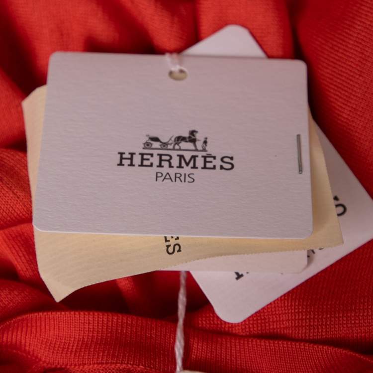 Pre Owned Hermes Coral Pink Silk Knit Short Sleeve Sweater M