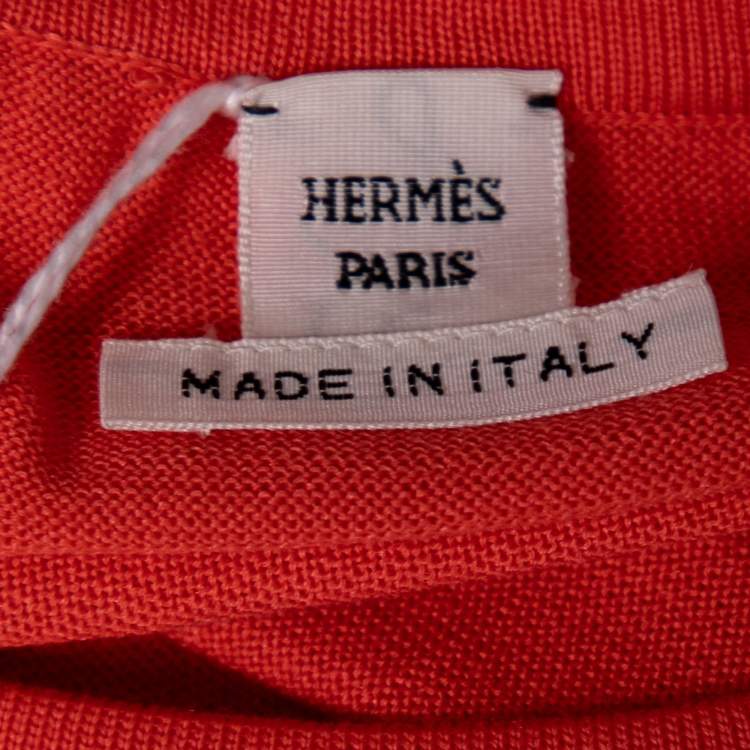 Pre Owned Hermes Coral Pink Silk Knit Short Sleeve Sweater M