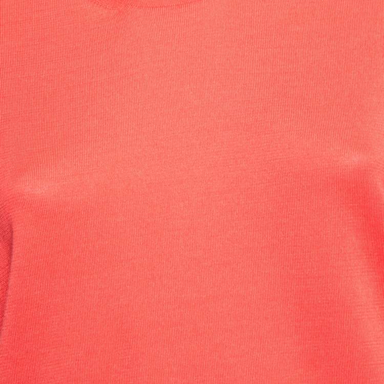 Pre Owned Hermes Coral Pink Silk Knit Short Sleeve Sweater M