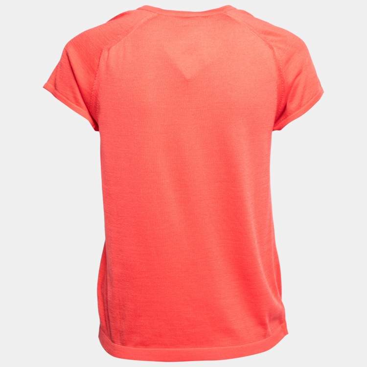 Pre Owned Hermes Coral Pink Silk Knit Short Sleeve Sweater M