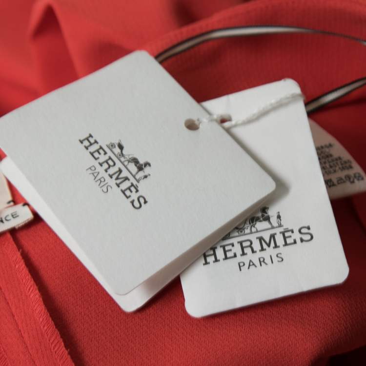 Pre Owned Hermes Coral Pink Textured Wool Crepe Trousers L