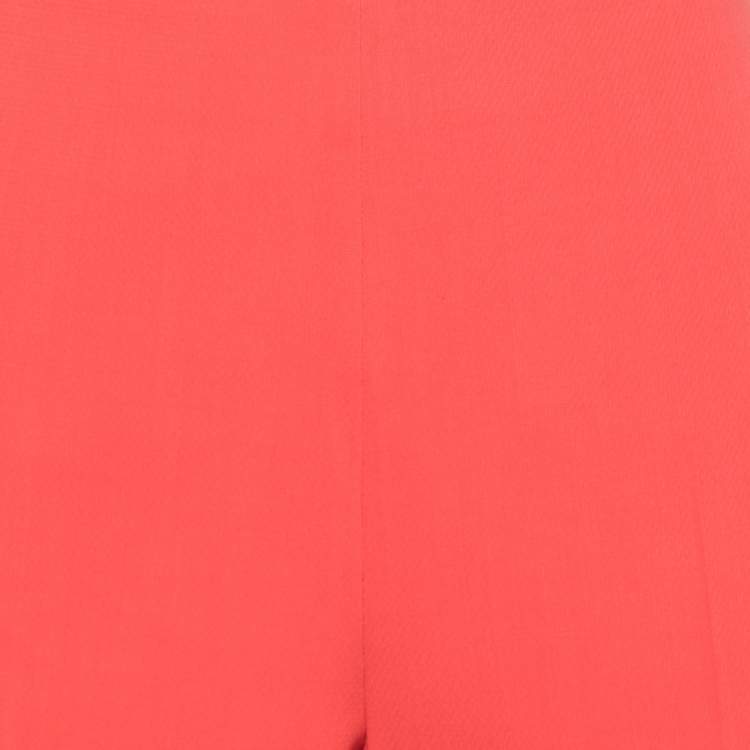 Pre Owned Hermes Coral Pink Textured Wool Crepe Trousers L