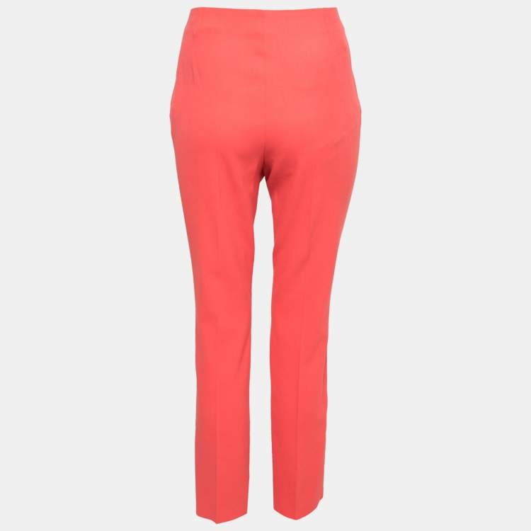 Pre Owned Hermes Coral Pink Textured Wool Crepe Trousers L