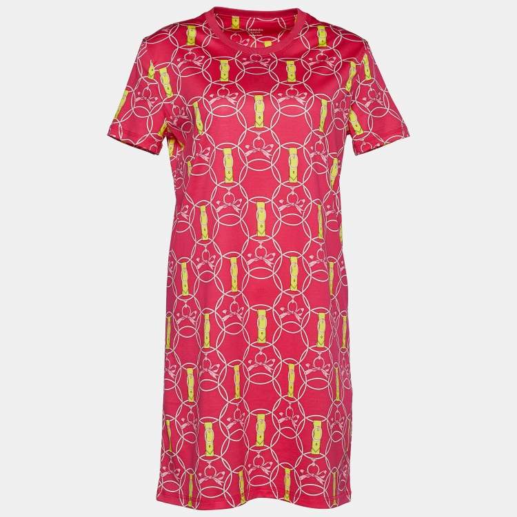 Pre Owned Hermes Rose Flash Promenade du Matin Print Cotton Shift Dress S