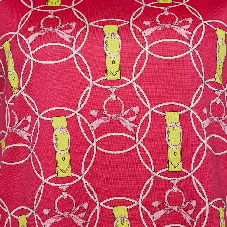 Pre Owned Hermes Rose Flash Promenade du Matin Print Cotton Shift Dress S