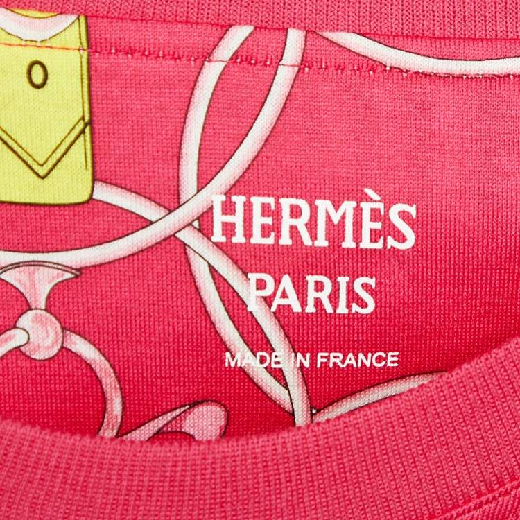 Pre Owned Hermes Rose Flash Promenade du Matin Print Cotton Shift Dress S