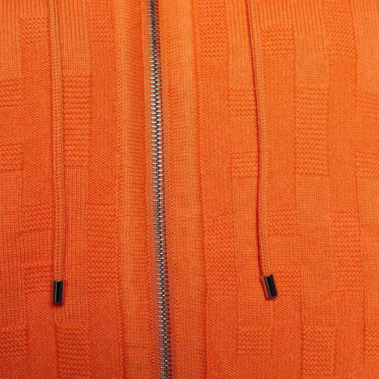 Pre Owned Hermes Orange & Brown Wool Quilted Reversible Zipped Cardigan S
