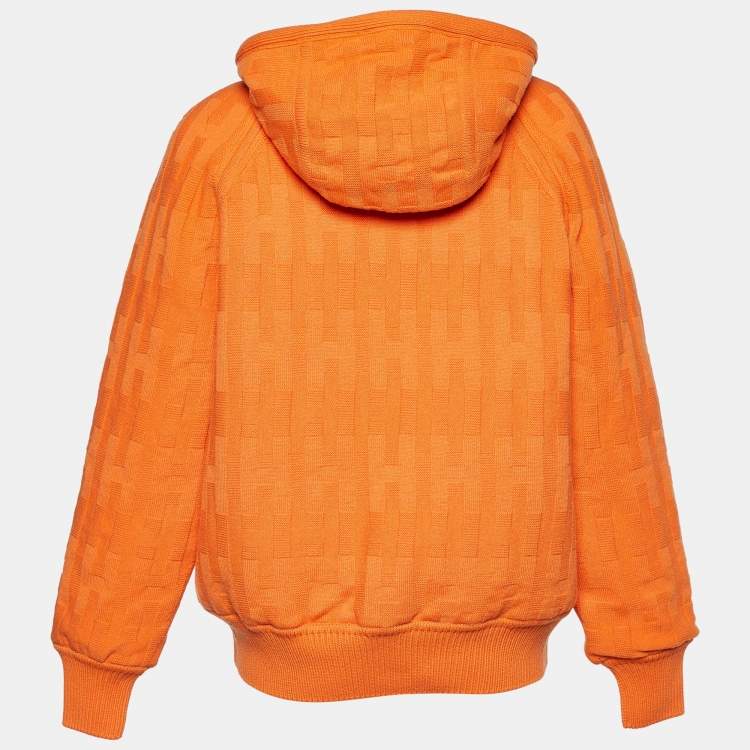 Pre Owned Hermes Orange & Brown Wool Quilted Reversible Zipped Cardigan S