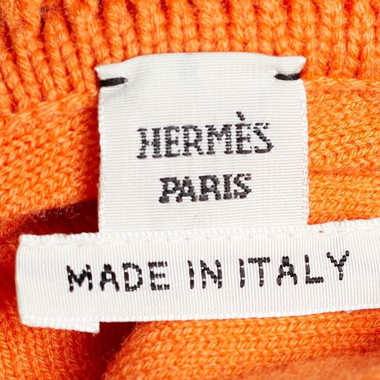 Pre Owned Hermes Orange & Brown Wool Quilted Reversible Zipped Cardigan S