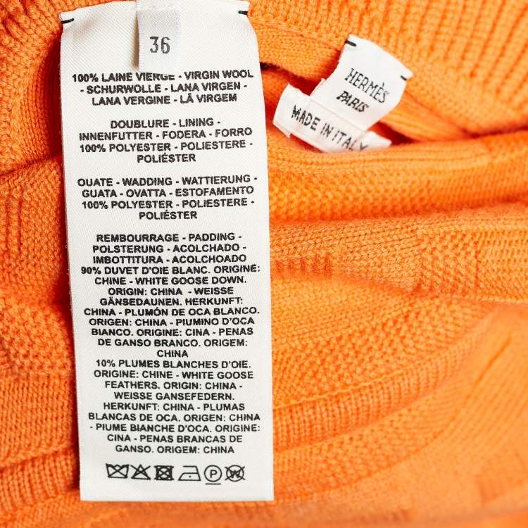 Pre Owned Hermes Orange & Brown Wool Quilted Reversible Zipped Cardigan S