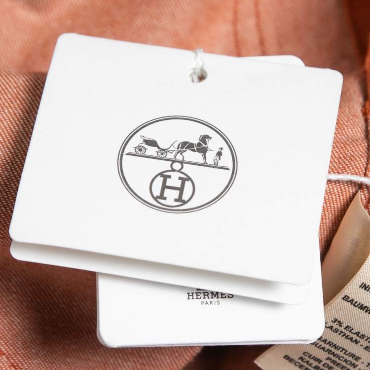 Pre Owned Hermes Orange Stretch Denim Jacket M