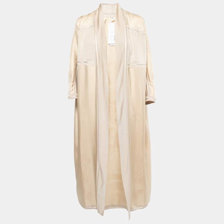 Pre Owned Hermes Gold Jacquard Silk Kaftan Inspired Open Cardigan M