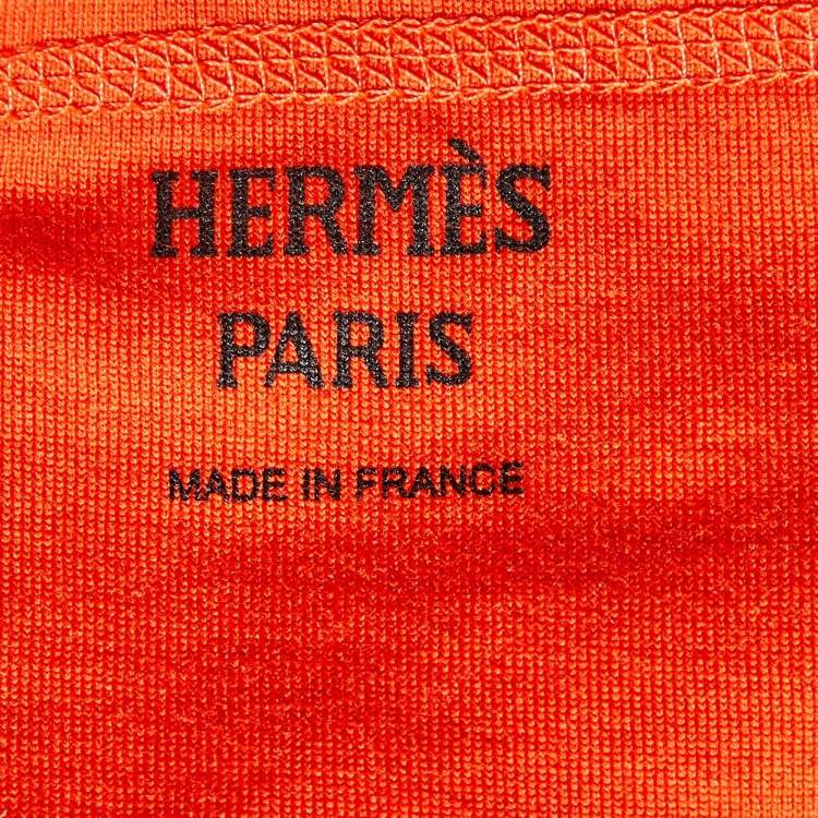 Pre Owned Hermes Orange Embroidered Pocket Detail Cotton Knit T-Shirt M