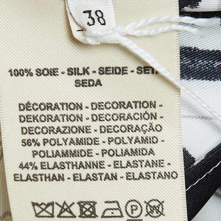 Pre Owned Hermes White/Black Printed Silk Twill Midi Dress M