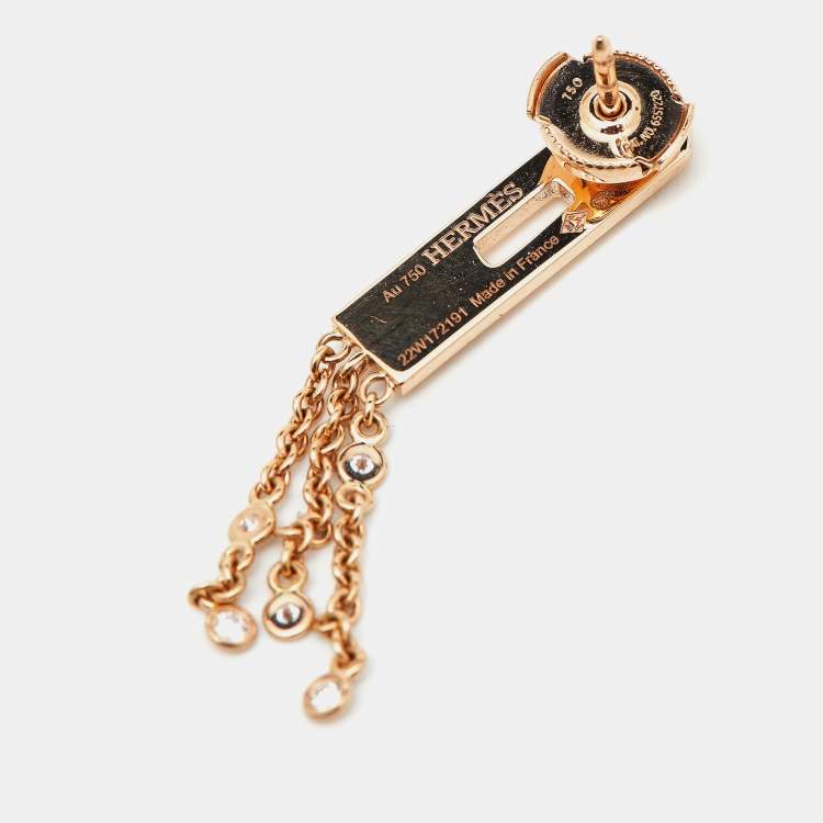 Pre Owned Hermes Kelly Gavroche Diamonds 18k Rose Gold Earrings