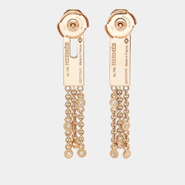Pre Owned Hermes Kelly Gavroche Diamonds 18k Rose Gold Earrings
