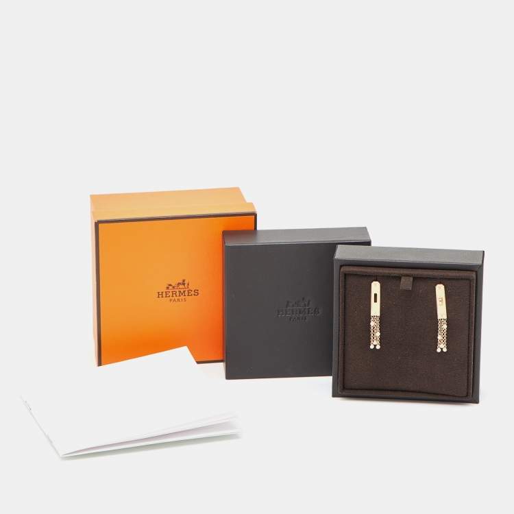 Pre Owned Hermes Kelly Gavroche Diamonds 18k Rose Gold Earrings