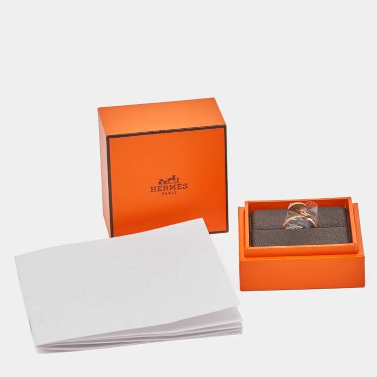 Pre Owned Hermès Gambade Diamond 18k Rose Gold Ring Size 51