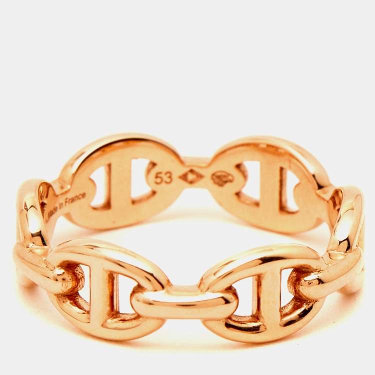 Pre Owned Hermès Chaine d'Ancre Enchainee 18k Rose Gold Ring Size 53